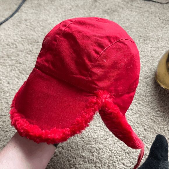 VTG 1960s Red Faux Fur Trapper Hat Alcan Aviator Quilted Lined USA - Picture 10 of 13